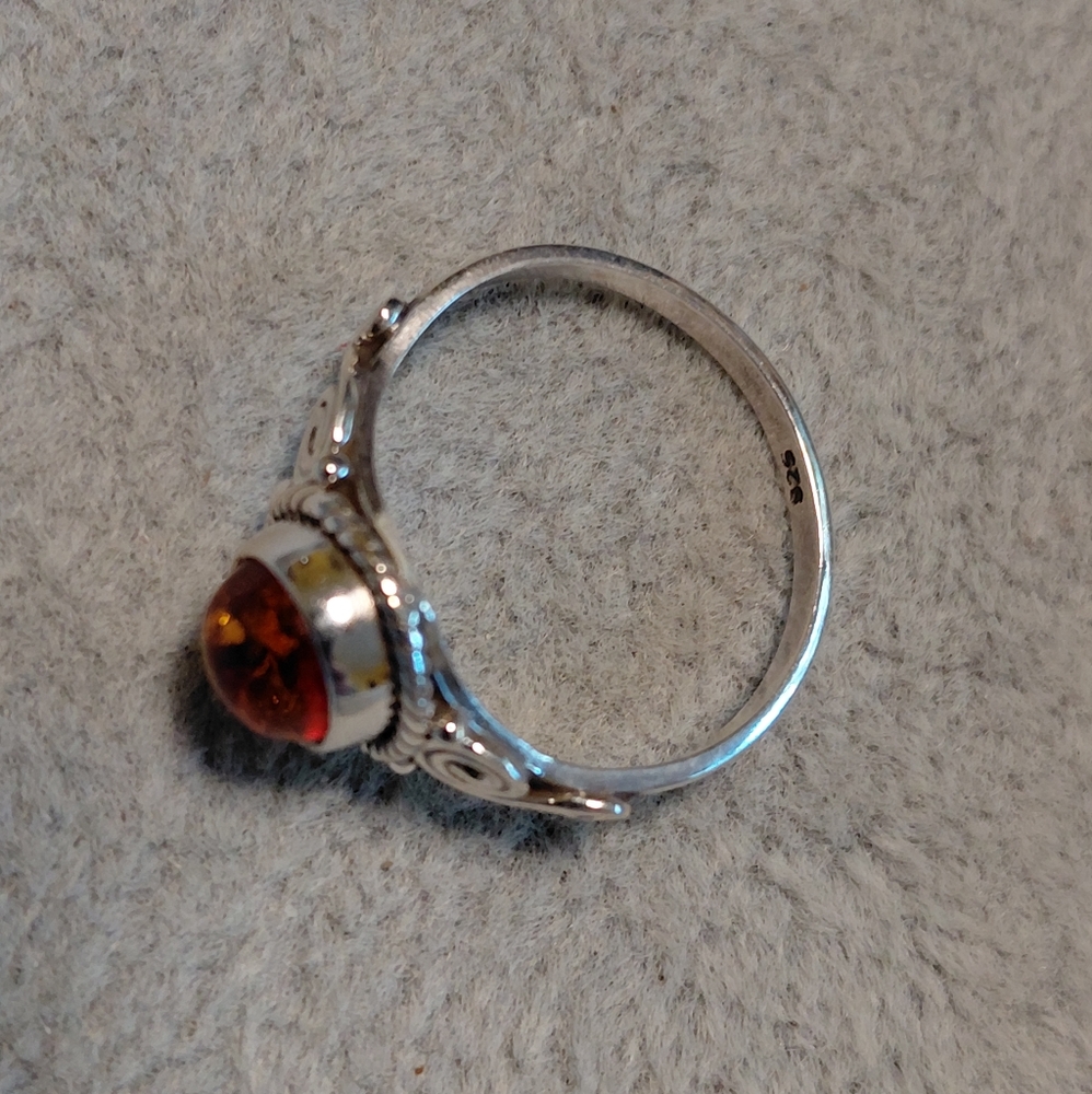 Dainty Sterling Silver Amber Ring - Picture 9 of 10